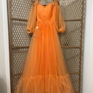 Orange Tulle Ball Gown